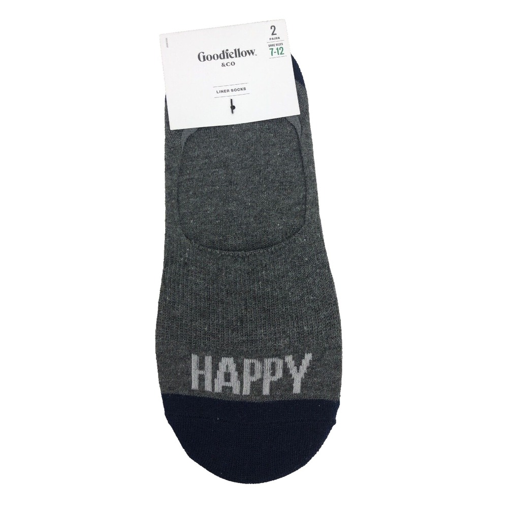 Goodfellow Men's‎ Liner Socks 2 Pair Shoe Size 7-12 Happy and Dots Blue Gray